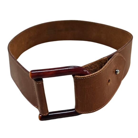 Brown Echo Belt Genuine Leather Wide Peg Pull Through Buckle Vintage Size Small 90 main image 3